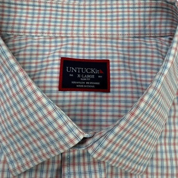 UNTUCKit Russell Slim Fit Shirt Button Up Long Sleeve Blue Red Stretch - Picture 4 of 10